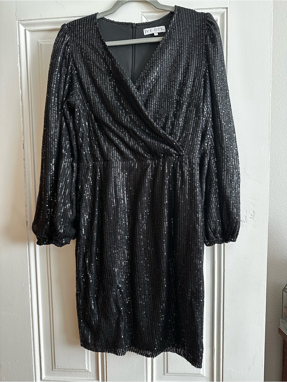 [IVY & CITY] Black Sequin Wrap Mini Dress